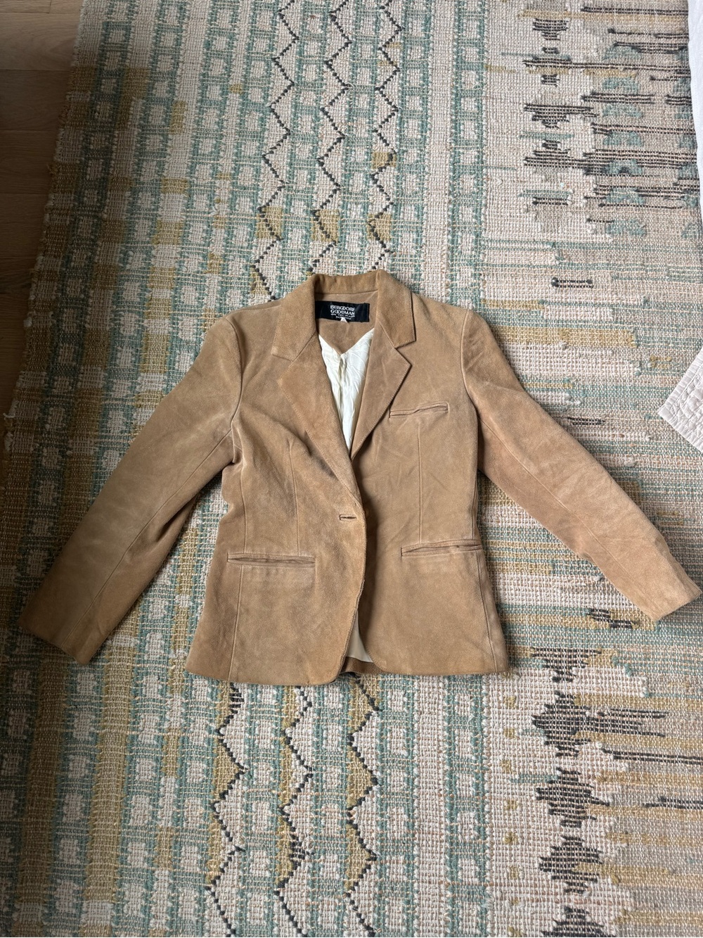 Vtg Bergdorf Goodman Women's Suede Blazer Jacket in Beige sz 0